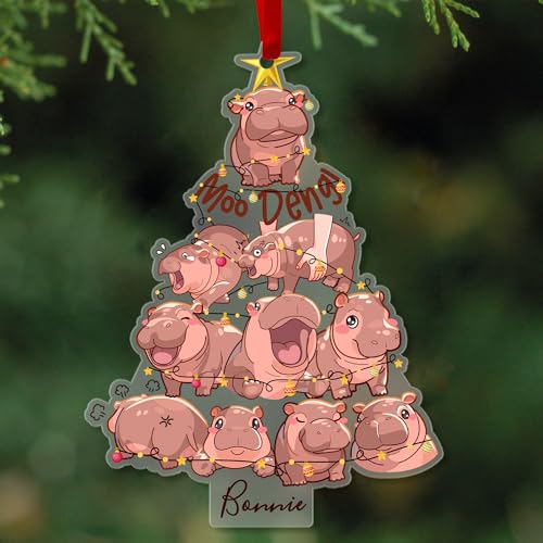 Fastpeace - Personalize Funny Hippo Moo Deng Christmas Tree Ornament - Moo Deng Tree Acrylic Ornament - Funny Decoration for Hippo Lovers - Custom Name (Hippo Moo Deng Acrylic)