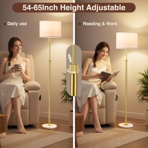 Image of Ambimall Height Adjustable Modern Gold Floor Lamp, Gold & White
