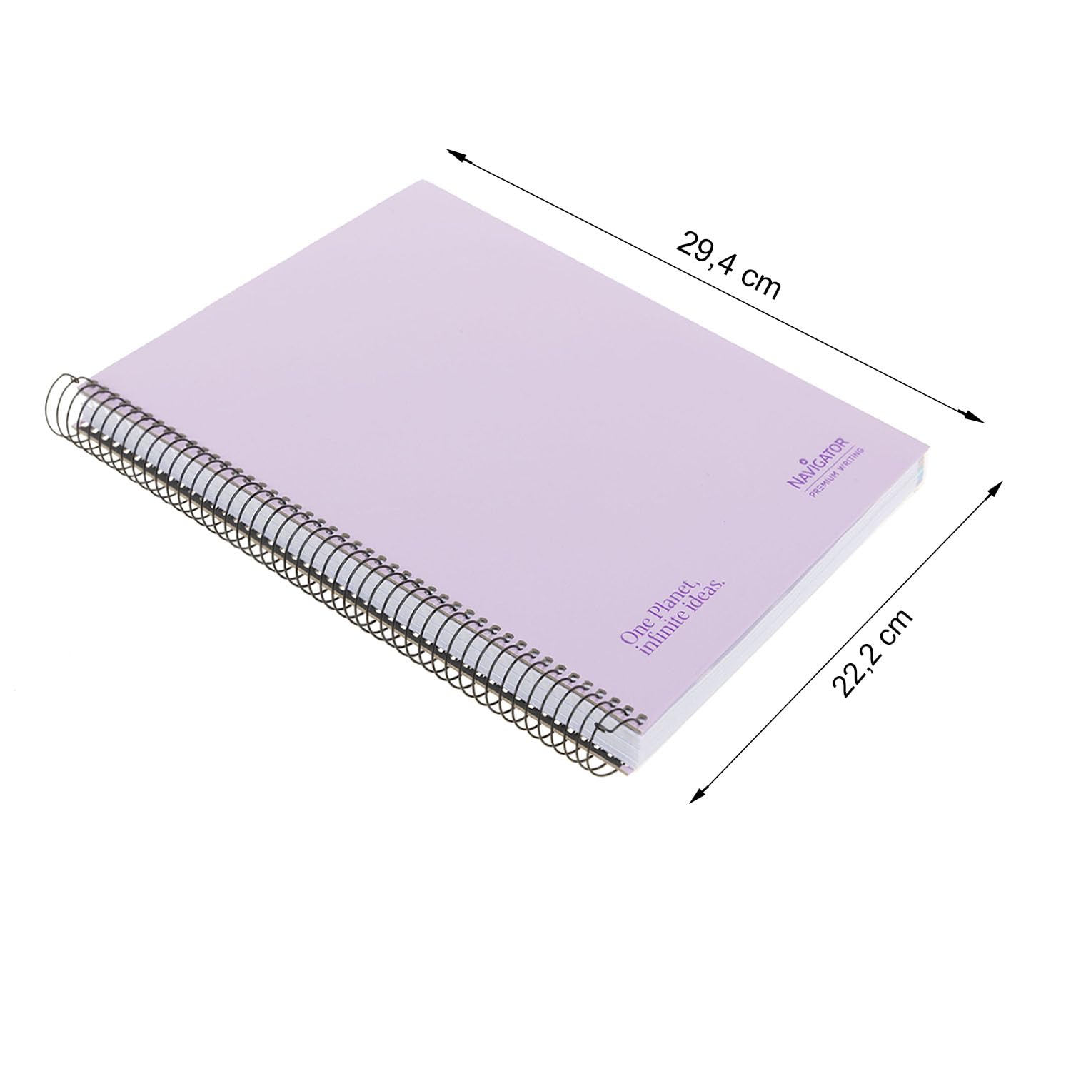 Navigator Carnet A4 + quadrillé 5 x 5 | Couvercle extrudé | Lavande | Bord 5 couleurs | Papier 80 g | 120 feuilles microperforées 4 perceuses | Spirale Fermeture Coil-Lock | Papier Premium Writing