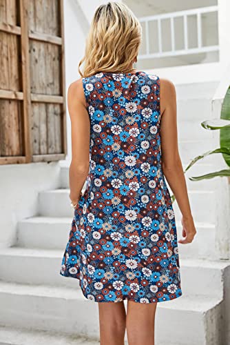 Image of SimpleFun Summer Dresses for Women Beach Floral Tshirt Sundress Casual Pockets Boho Tank Dress