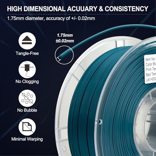 Image of PLA Filament 1.75mm Blue Lagoon 1KG, Clog-Free 3D Printer Filament Dimensional Accuracy + /- 0.02mm, 1kg Spool(2.2lbs) 3D Printing Filament Fits for Most FDM 3D Printers