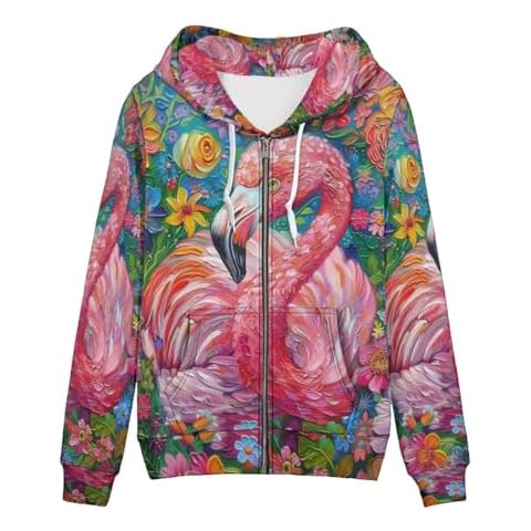 PinUp Angel Floral Flamingo Zip Up Hoodie Cover
