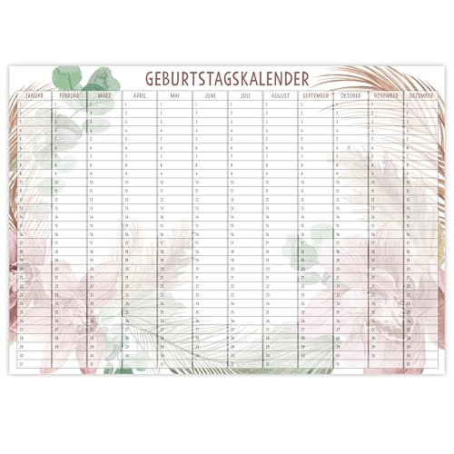 OWLBOOK Geburtstagskalender Jahresunabhängig in DIN A3 Geburtstagskalender Immerwährend Geburtstagsplaner Jahreskalender Familienplaner Boho Design Papier