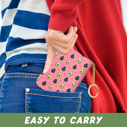 Image of Aiawoxc Credit Card Holder, Small RFID Wallet Slim Leather Card Organizer Case with Zipper and Keychain, Avocados