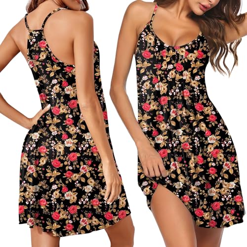 Image of Ekouaer Women Nightgowns Sleeveless Sleepwear Spaghetti Strap Racerback Pajama Dress Nightshirt