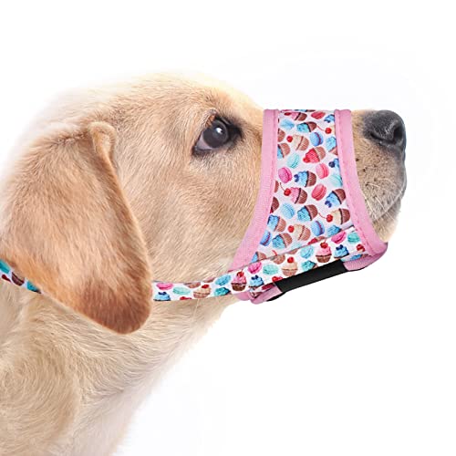 Image of LUCKYPAW Dog Muzzle Anti Biting Barking and Chewing with Comfortable Mesh Soft Fabric and Adjustable Strap, Suitable for Small, Medium and Large Dogs(Pink Cake,M)