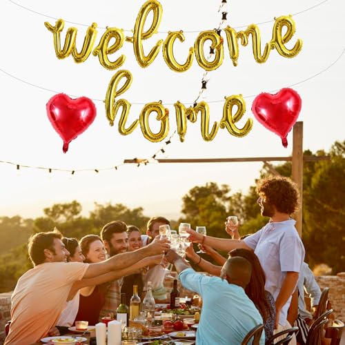 Image of TONIFUL 16 Inch Gold Cursive WELCOME HOME Foil Letter Balloon Banner Decor