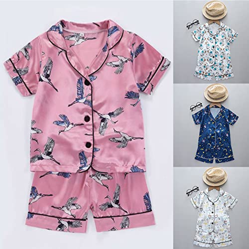 Toddler Satin 𝐏ajamas Matching Shorts Set for Baby Girls Boys Button Down Shirt and Loung𝐞 Shorts 𝐒ilk 𝐏a𝐣ama Set3