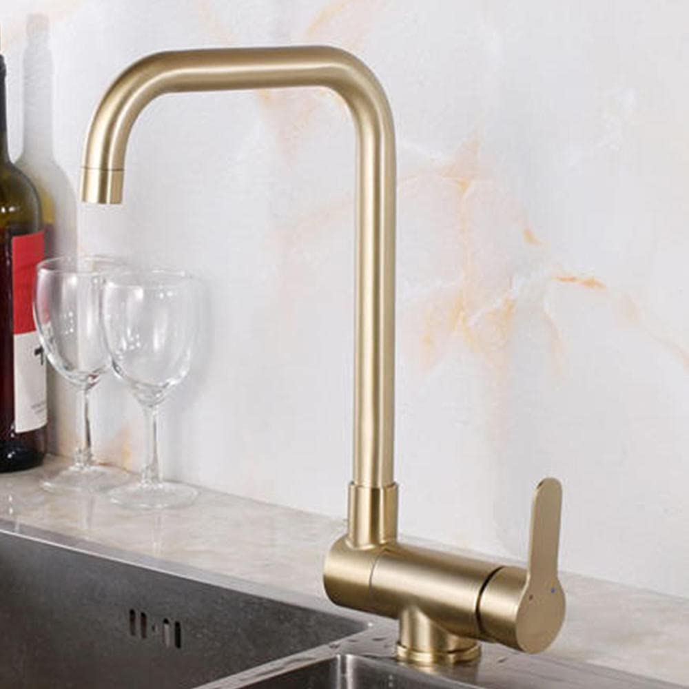 ONECE Rubinetto Cucina Pieghevole Oro – 2 Modalità Getto, Girevole 360°, Acciaio Inox 304, Per Lavelli Sottofinestra