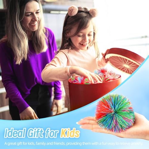 Deepton 6 Stück Farbe Stringy Balls, Wuschelbal 9cm, Sensory Fidget Balls, Mitgebsel Kindergeburtstag 6, 7, 8, 9,10 Jahre, Weiche Regenbogen Pom Bouncy Stress Ball für Familienspiele, Freundesspiele
