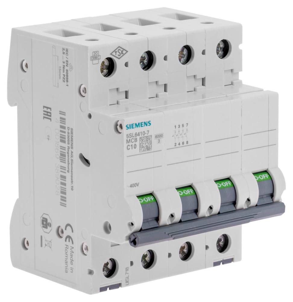 SIEMENS Ingenuity for life - Interruptor automático 230/​400 V 6KA 4 POLOS, C, 10A