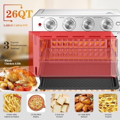 Image of Geek Chef 26 QT Air Fryer Oven, Big Air Fryer, Toast Oven with Bake, Roast, Pizza, Easy to Use & Clean, Stainless Steel