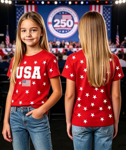 Image of Kids 250th Anniversary USA Shirts Boys Girls USA Shirt 4th of July Outfits Cute Patriotic Top