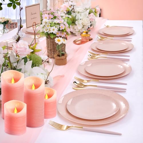 Image of Flameless Candles with Remote and Timer - Pack of 4 Real Wax LED Battery Operated Flickering Pink Candle Pillars for Valentine's Day, Wedding, Holiday & Home Decor
