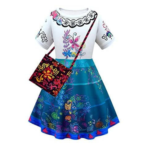 Tangsenyu Girls Encanto Dress Mirabel Costume Birthday Party Sundress for Halloween with Bag Cover