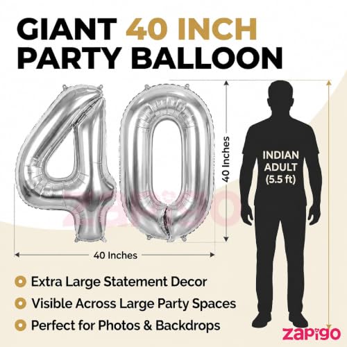 Image of Balloonistics Silver 40-Inch Foil Number 5 Balloon with Matching LED Marquee Light - Combo Set for 5th Birthday, Anniversary, Party Decoration, Photo Booth Backdrop