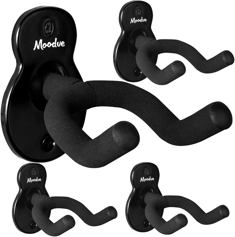 Guitar Wall Mount 4-Pack, Metal Guitar Hanger, Guitar-Shaped Guitar Wall Hanger, Black Guitar Holder Stand for Bass Electric Acoustic Guitar Ukulele (Black)