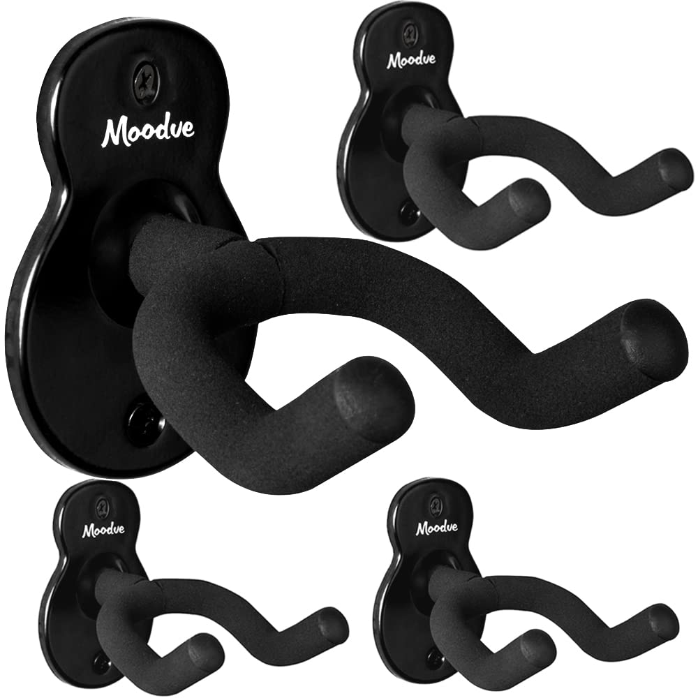 Colgador de pared para guitarra, 4 unidades, colgador de pared de metal para guitarra en forma de guitarra, soporte de guitarra negra para bajo, guitarra acústica eléctrica, ukelele (forma de