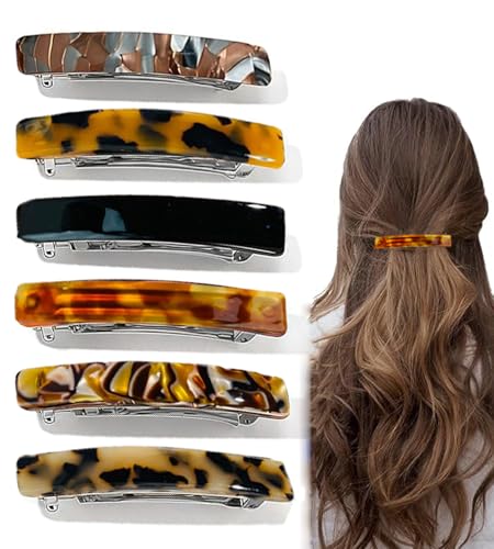 6PCS French Barrette Hair Clips 7.5CM Hair Slides for Women Tortoiseshell Hair Clasps Delicate Hairs Accessories