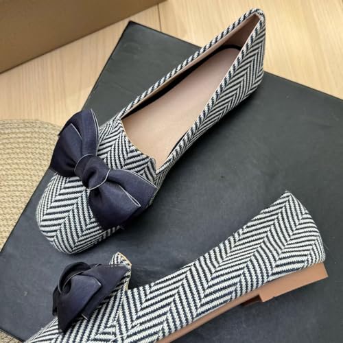 Image of WENJIAZHIZHI Square Toe Bow Ballet Slip-On | Classic Suede Finish,Chic Bow Detail,Effortless Everyday Style,Wedding Party Office,Plus Size Available