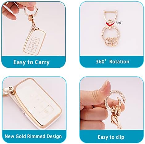 EKALA for Lexus Keychain Bling Gold White Key Fob Cover Soft TPU Full Protection Smart Key Fob Case Fit for Lexus RX is ES GS LS NX RS GX LX RC LC 2 3 4 Buttons Remote Smart Key Protector (R-LXS-W) - 4