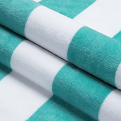 Luluhome Plush Oversized Beach Towel - Fluffy Cotton Thick 36 X 70 Inch Turquoise Striped Pool Towels, Large Summer Cabana Swimming Towel For Adults #TOP2