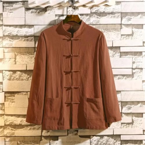 Men's Chinese Style Cotton Linen Shirt Buttons Long-Sleeved Solid Color Casual Loose Jacket4