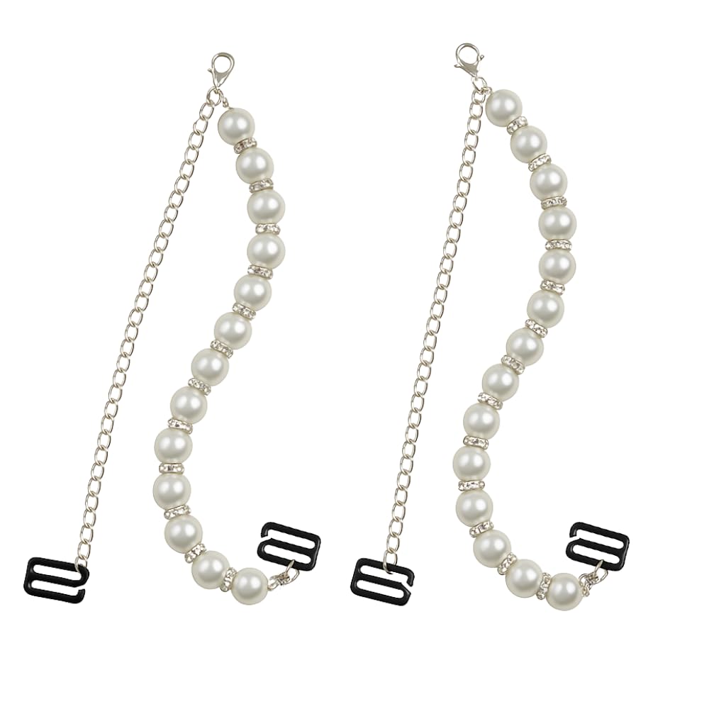 Pearl with Rhinostone Spacers Bra Straps for Women Fancy Adjustable Invisible Shoulder Strap Strings Pearl Straps for Bra Tops&Dress Accessories,Bra Belt for Bra Tops,Pearl Beads Strings-image-17