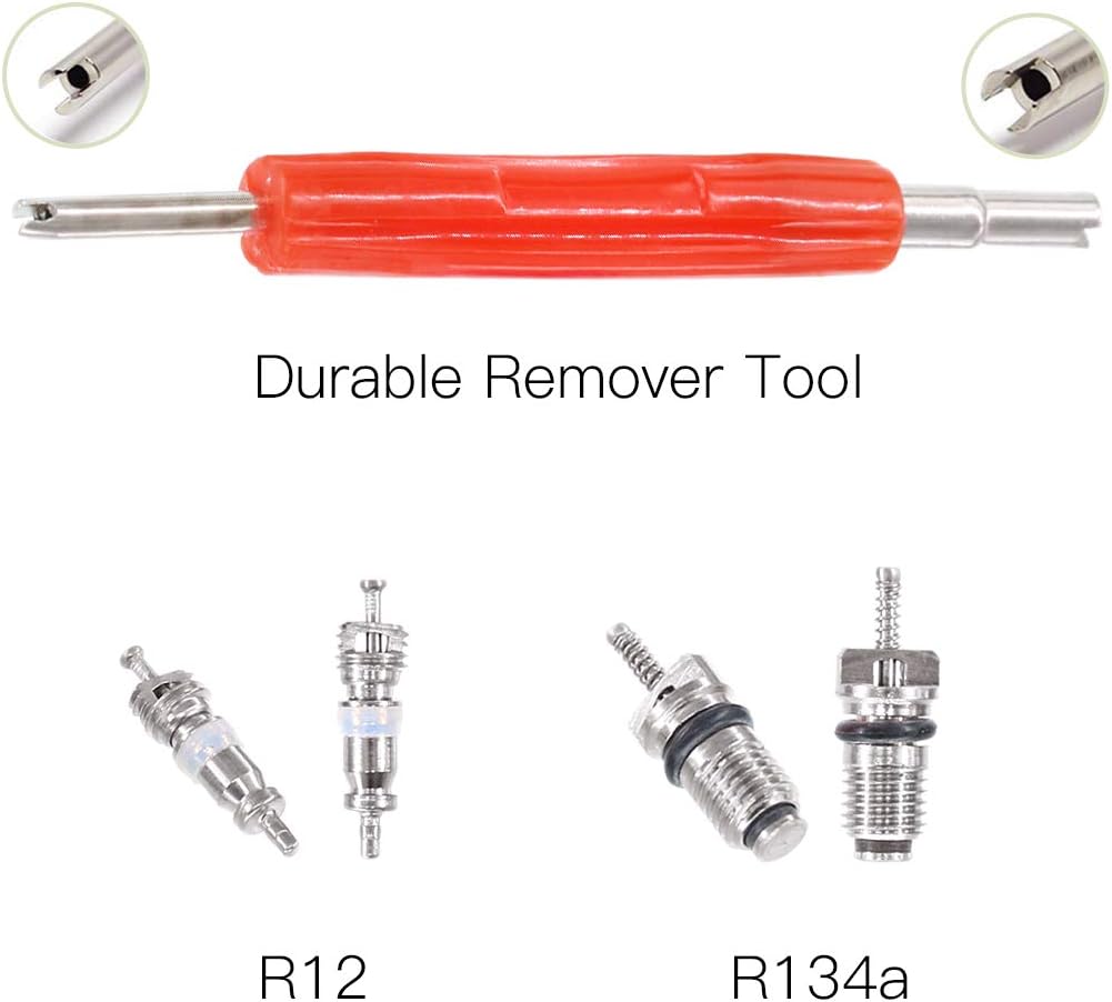 Swpeet 12Pcs R12 / R134a Valve Cores with Valve Cap and Valve Air Conditioning System Seal Kit, Including Assortment Air Conditioning Service AC System Charging Port Caps with Remover Tool