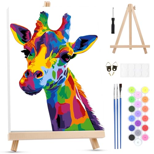 MXJSUA Jirafa Pintar por Numeros Adultos con Marco, DIY Cuadros para Colorear por Números Lienzos, Pintura Acrilica Manualidades Adulto Decoracion Hogar Pared, 20x30cm