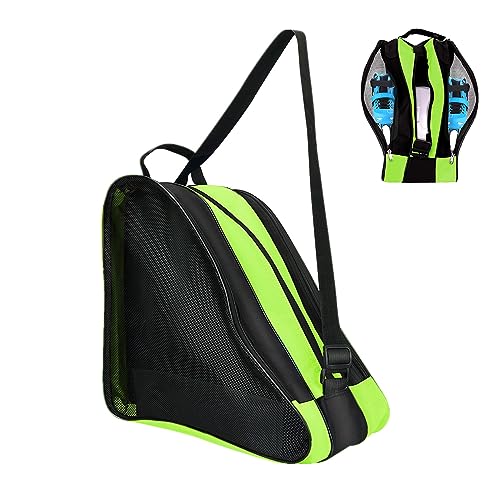 Image of Roller Skate Bag, Breathable Ice-skating Bag Shoulder and Top Handle Oxford Cloth Skating Bag for Women Men and Adults Roller Skate Accessories (Green)