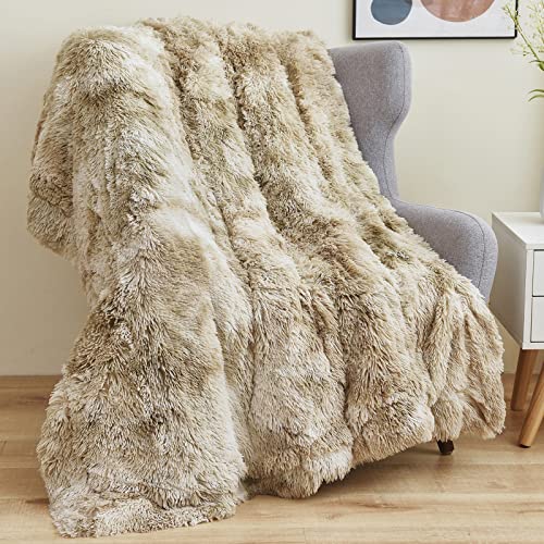 GONAAP Fuzzy Faux Fur Throw Blanket Tie-dye Beige Super Soft Cozy Plush Fuzzy Shaggy Blanket for Couch Sofa Bed (Tie-dye Beige, Throw(50″x60″))