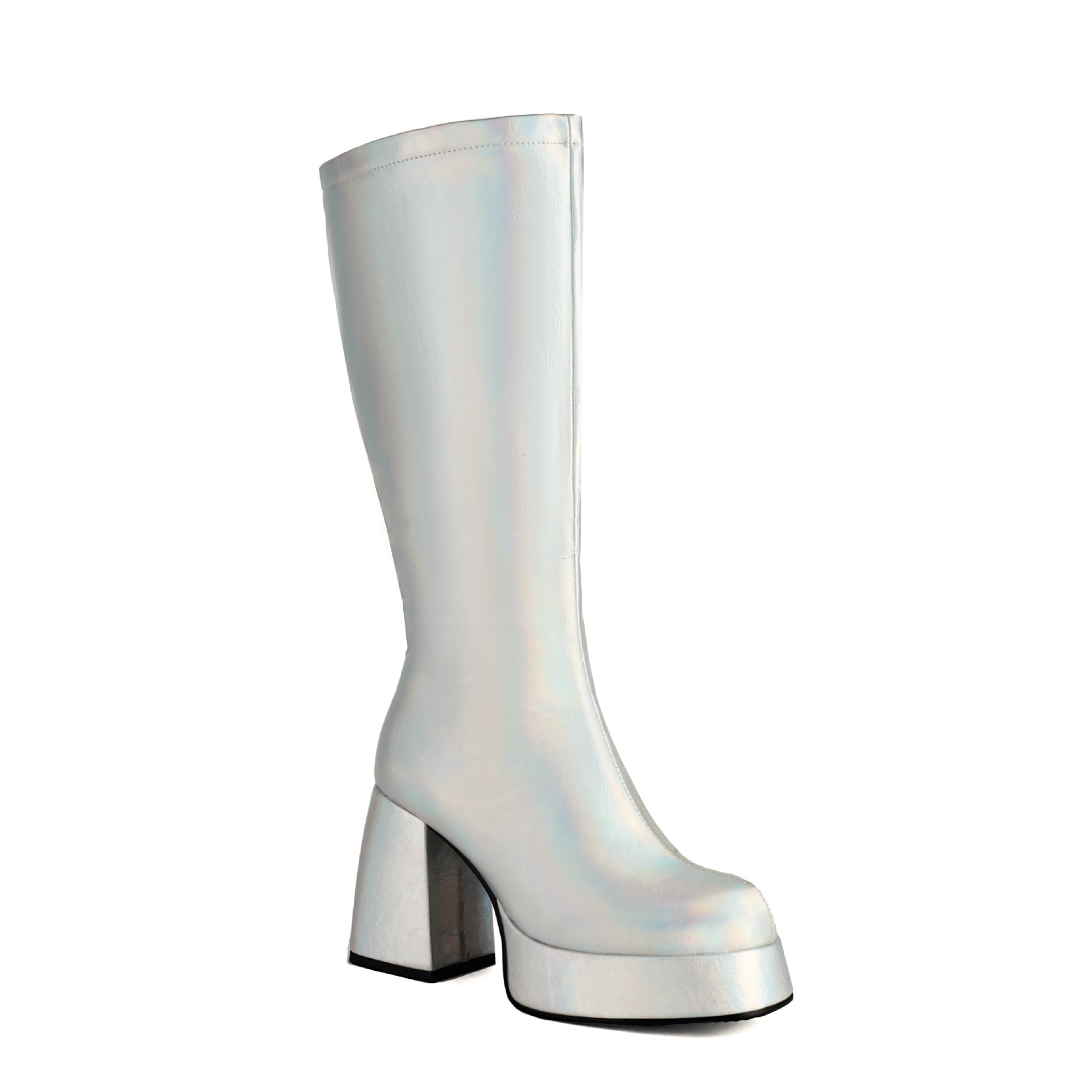Rave Holographic Boots Y2K Block Heel Disco Sequin Metallic Sparkly Glitter Combat Boots Cyberpunk Rainbow Reflective Goth Emo