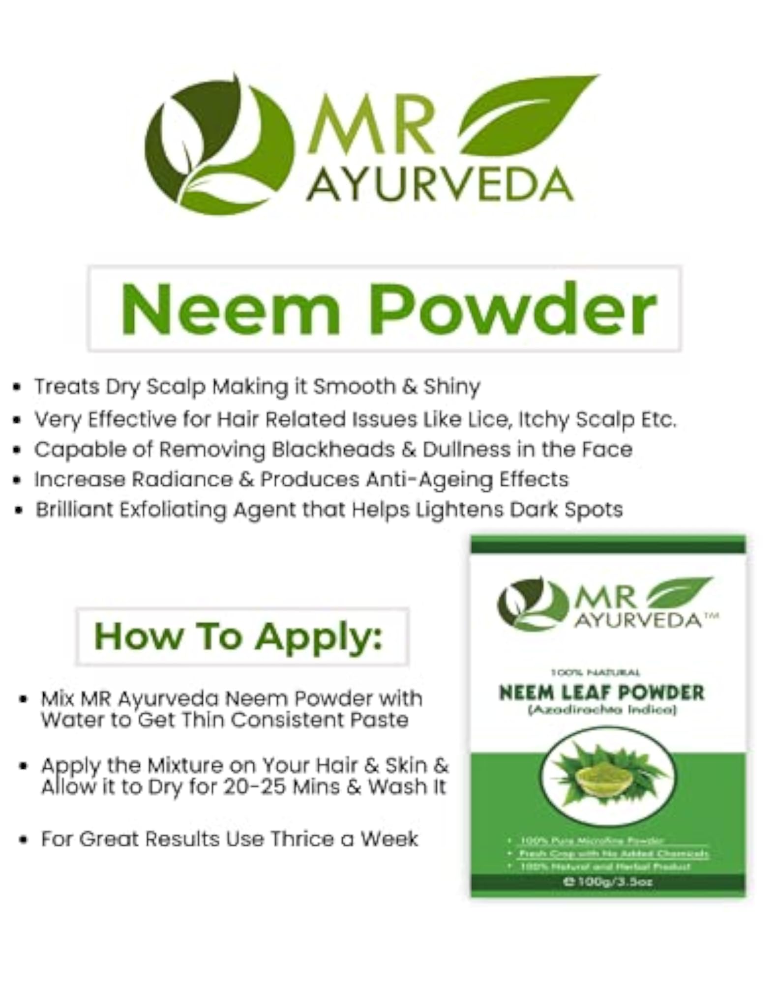 Neem Powder for Face Pack, Organic Hair & Skin Care