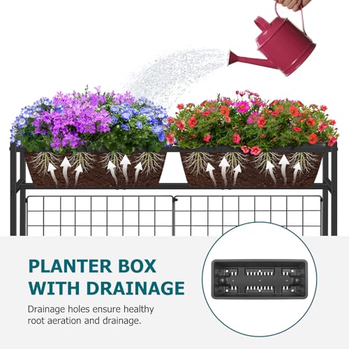 Image of OYEAL Raised Garden Beds Outdoor with Legs 32 inch Tall Herb Garden Planters Box Raised Flower Beds for Gardening, Vertical Privacy Planter with Trellis for Patio, Porch, Backyard, Balcony, Grey
