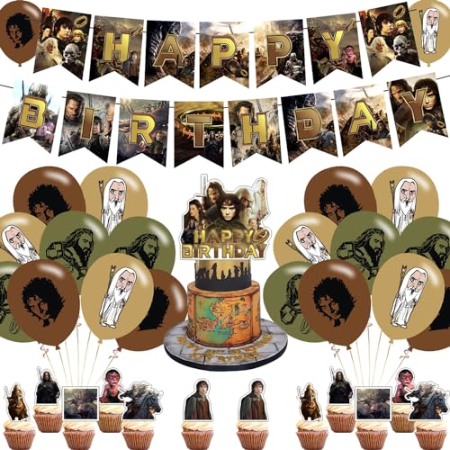 Rings Party Decorations Birthday Party Supplies For Rings Party Supplies Includes Banner - Cake Topper - 12 Cupcake Toppers - 18 Balloons
