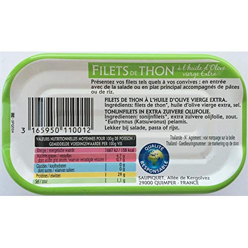 SAUPIQUET - Filets Thon Huile Olive Vierge Extra 115G - Lot De 4