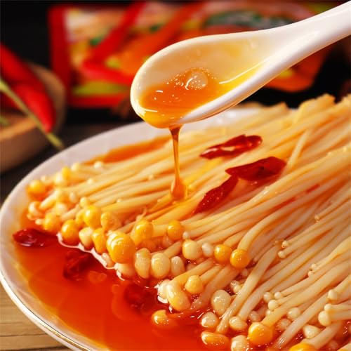 Mckona - Scharfe Goldpilze 350g (10 Packungen) – Verzehrfertige Enoki-Pilz-Snacks, Vegan