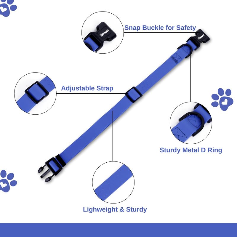 Image of Zoomies Dogs Unisex Biothane Waterproof Collar with Quick-Release Buckle and Metal D-Ring for Outdoor Adventures and Everyday Use - Odour-Free & Easy to Clean -Blue (ZBBC000L)