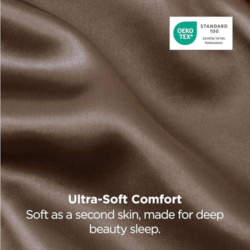 Image of Bedsure Satin Pillowcases, Similar to Silk Pillow Cases Queen Size Set of 2, Pillow Case for Sleeping Women with Envelope Closure, Gifts for Women Men, Brown, 20x30 Inches, 2pcs