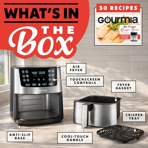 Image of Gourmia Air Fryer Oven Digital Display 8 Quart Large AirFryer Cooker 12 Touch Cooking Presets, XL Air Fryer Basket 1700w Power Multifunction GAF838 Black and stainless steel air fryer
