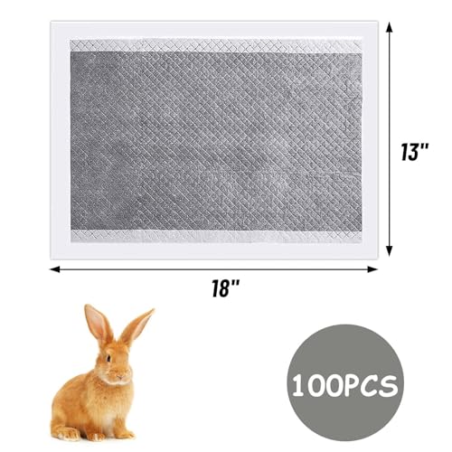 Image of Fhiny 100Pcs Rabbit Pee Pads,18 inchx 13 inch Disposable Cage Liner Black Carbon Odor-Control All-Absorb Charcoal Bunny Training Accessories with Quick-Dry Surface for Rabbits Guinea Pigs Small Animals