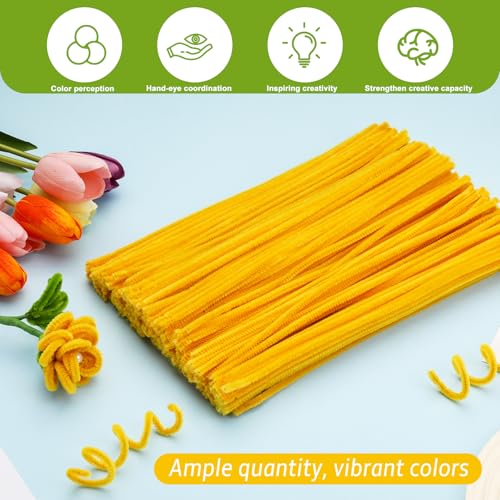 Image of 100 PCS Pipe Cleaners Bulk Craft Suppies Light Yellow Pipe Cleaners | Chenille Stems Craft Pipe Cleaners for Crafts Cleaning Flower Making Featival Decorations