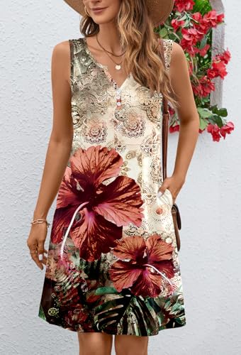 Image of Ladlop Summer Dresses for Women 2026 Beach Loose Casual A Line Dress Sleeveless V-Neck Sundress with Pockets