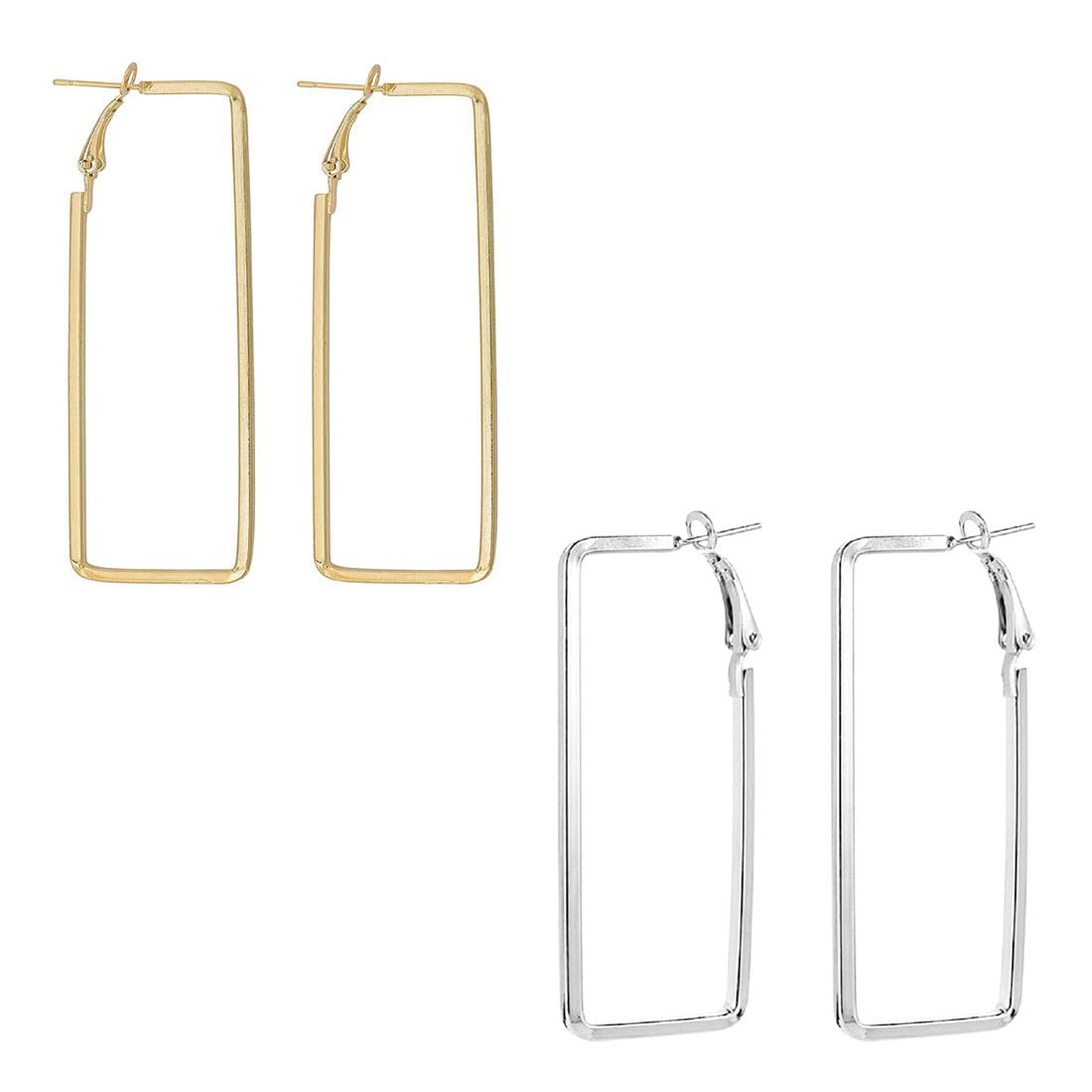 Rectriangle Shaped Alloy Love Silver and golden Hoop Earring for Women And Girls Alloy Charming Hoop Earring 2pc