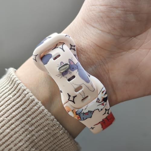 Image of Slim Cute Cartoon Band Printed Compatible with Apple Watch Bands 49mm 46mm 45mm 44mm 42mm 41mm 40mm 38mm Women, Silicone Adorable Printed Fadeless Pattern Design Strap for iWatch Series 11 10 9 8 7 6 5 4 3 2 1SE Cat