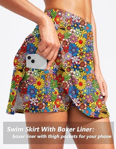 Image of Kayrth Women's High Waisted Swim Skirt with Zipper Pockets Tummy Control Bathing Suit Swimsuit Tankini Bottoms