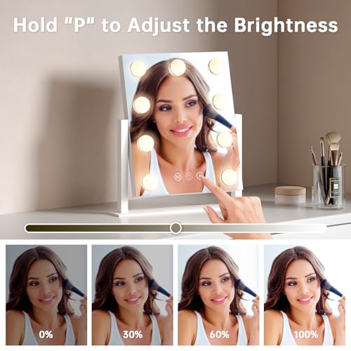 PUKANIUM Vanity Mirror with Lights, Hollywood Mirror with 9 Dimmable Led Bulbs and 3 Color Light, 360 Rotation with 10x Magnifying Mirror, Touchscreen Control, Tabletop Light Up Mirrors For Bedroom - Cosy Home Interiors PUKANIUM Vanity Mirror with Lights, Hollywood Mirror with 9 Dimmable Led Bulbs and 3 Color Light, 360 Rotation with 10x Magnifying Mirror, Touchscreen Control, Tabletop Light Up Mirrors For Bedroom - Image 3