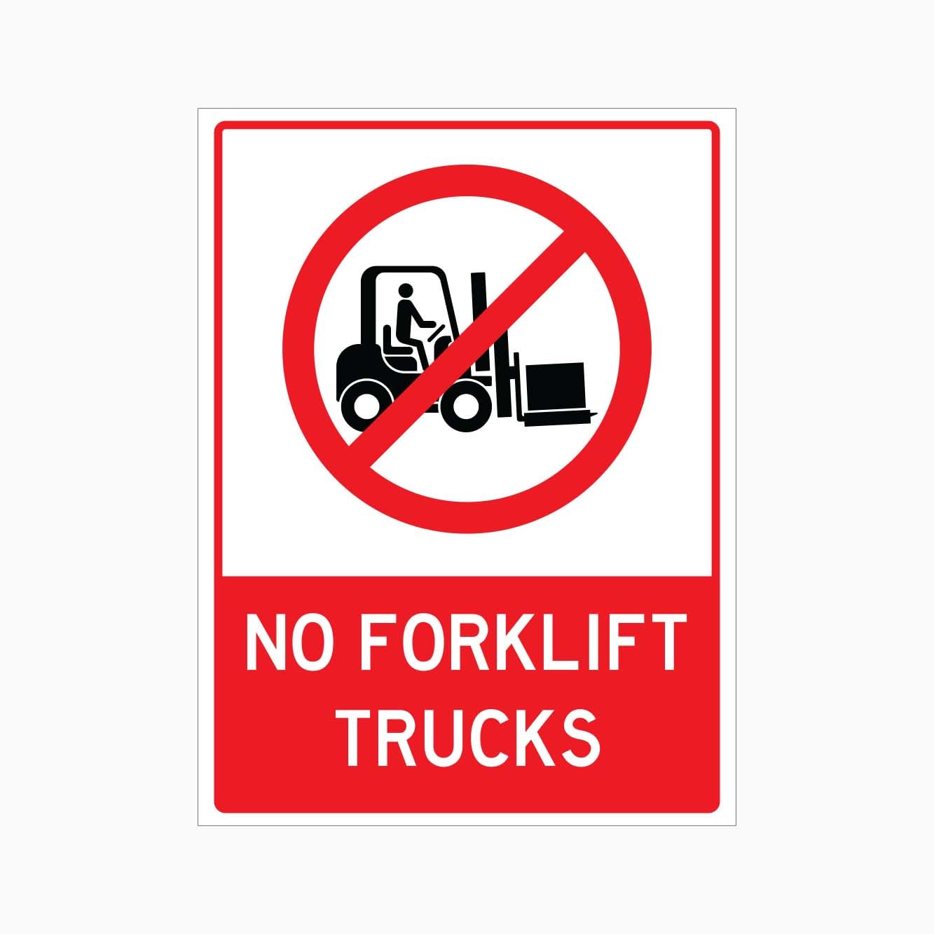 NO FORKLIFT TRUCKS Sign, 12x8 Metal Tin Sign, forklift vehicle prohibition.
