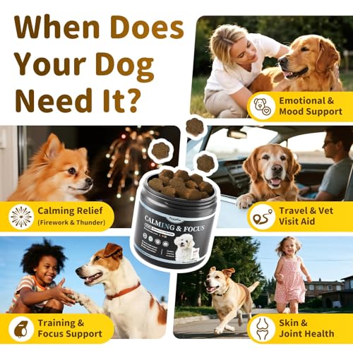 Image of Calming Chews for Dogs - 12-in-1 Dog Calming Treats with Herbal & Vitamins, Relaxation, Focus & Behavior Support for Anxiety, Separation, Barking, Travel, Stress, Upgraded Bacon Flavor, 90 Ct